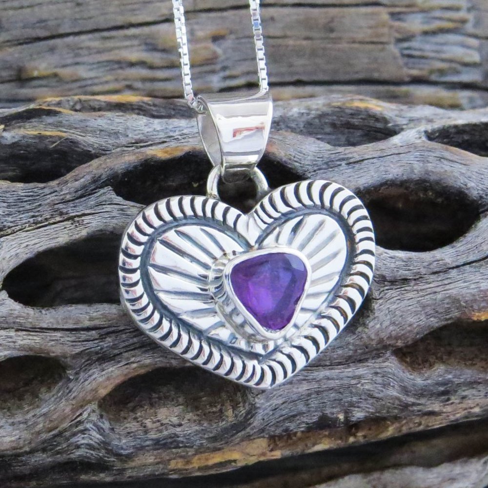 Amethyst Sterling Silver Heart Necklace
